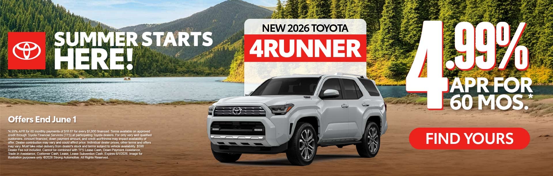 Get 4.99 Percent APR for 60 months on a new 2026 Toyota 4Run