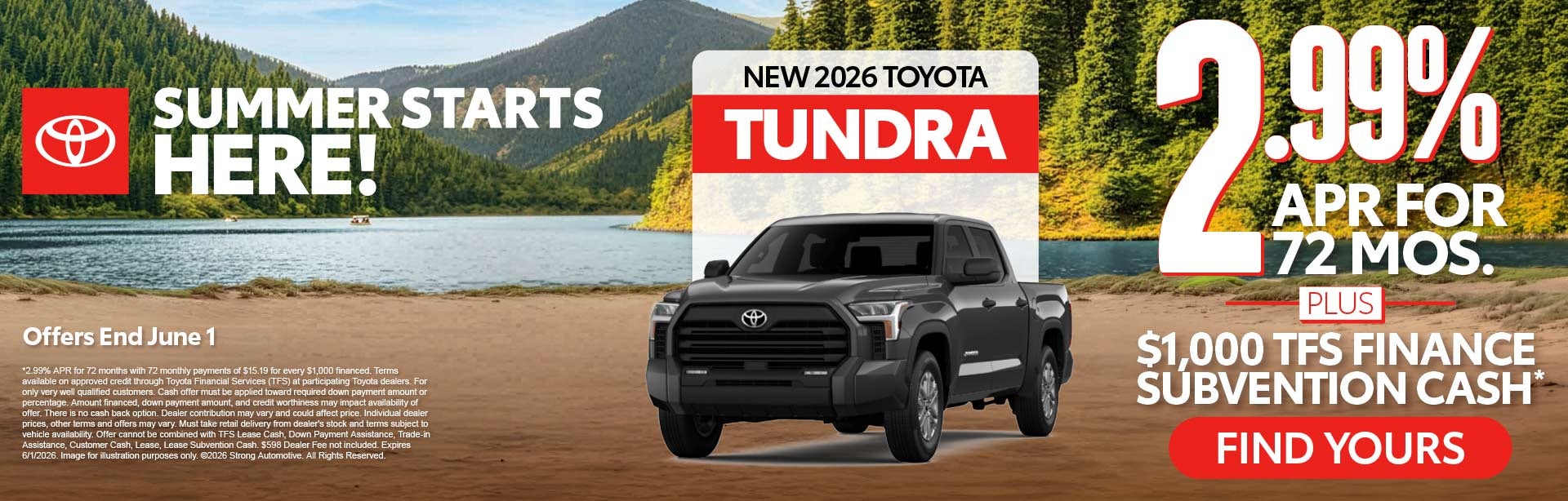 Get 2.99 Percent APR for 72 months plus $1,000 TFS Finance S