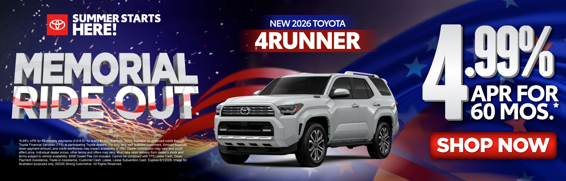 Get 4.99 Percent APR for 60 months on a new 2026 Toyota 4Run