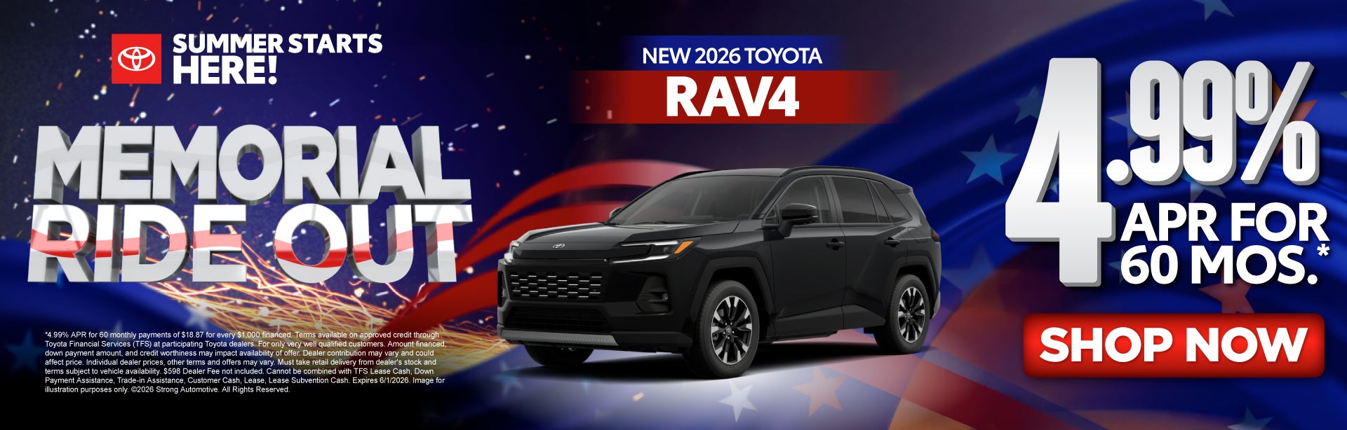 Get 4.99 Percent APR for 60 months on a new 2026 Toyota RAV4