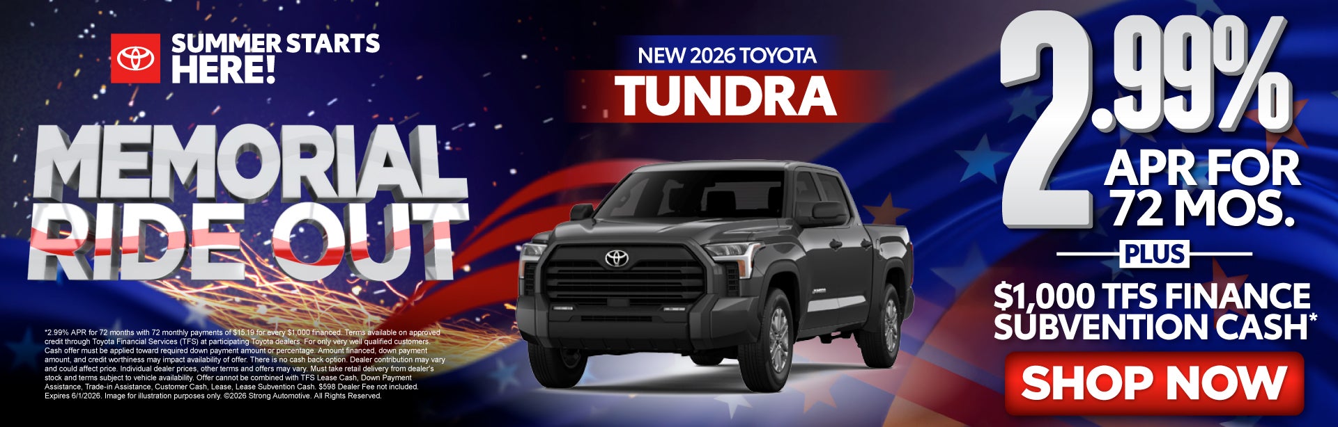 Get 2.99 Percent APR for 72 months plus $1,000 TFS Finance S