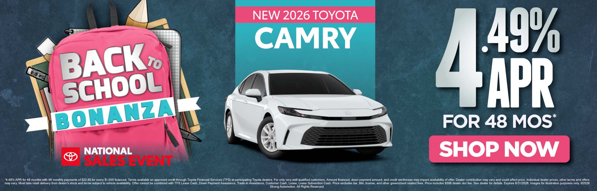NEW 2026 TOYOTA CAMRY	4.49% APR FOR 48 MOS*