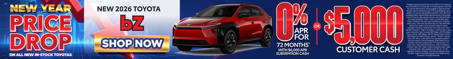New 2026 Toyota bZ 0% APR for 72 mos*
